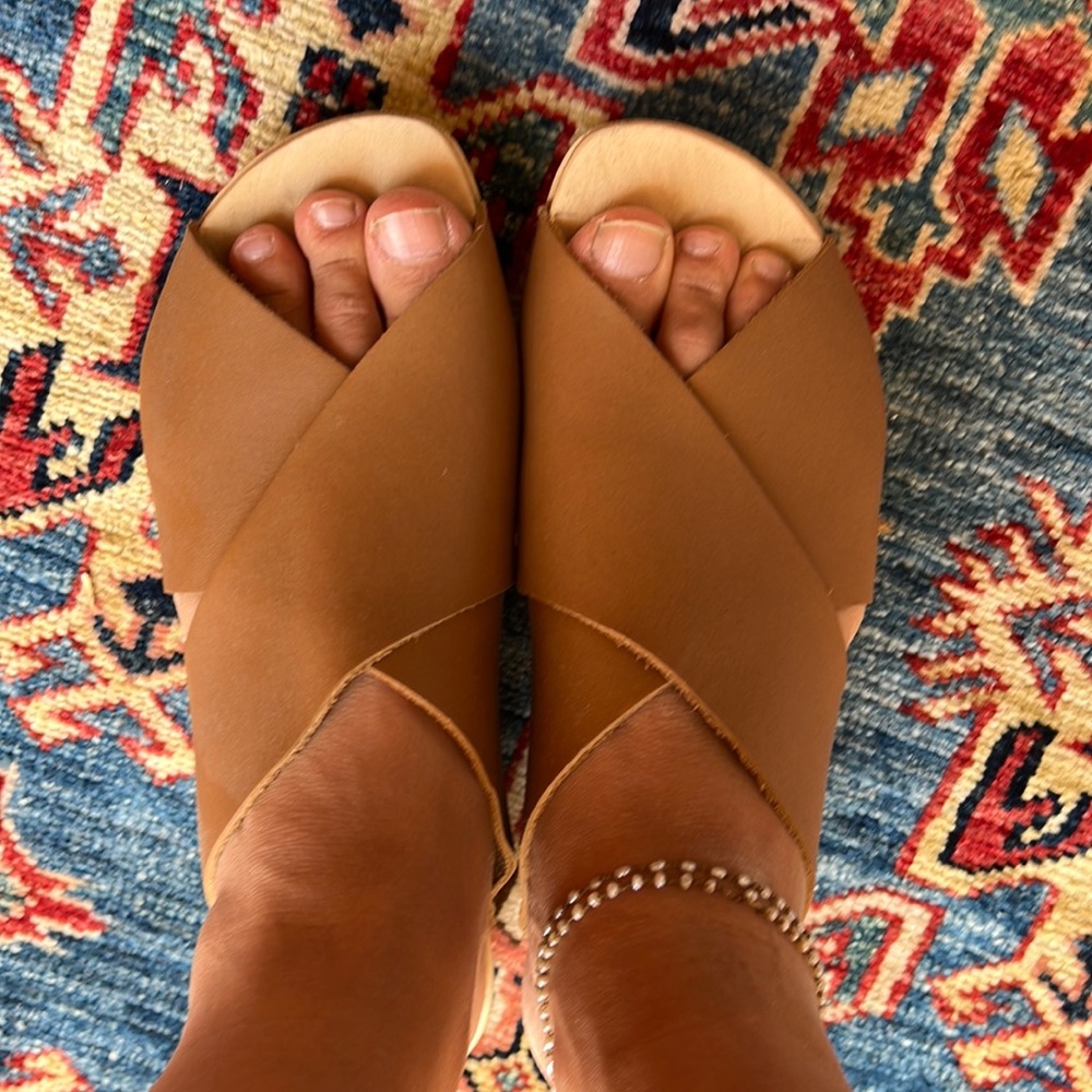Gently worn No. 6 leather slides